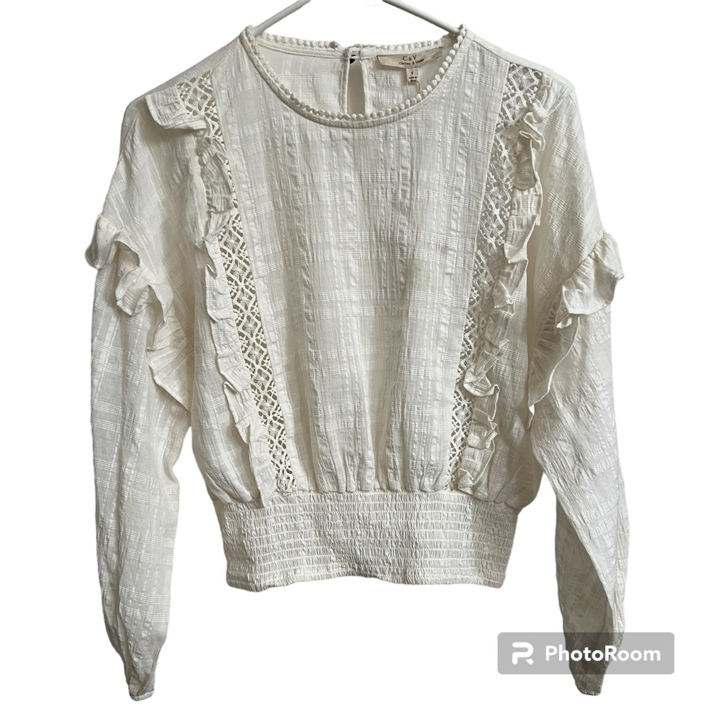 NWT Chelsea & Violet C & V Ruffle Blouse with Smocked Bottom